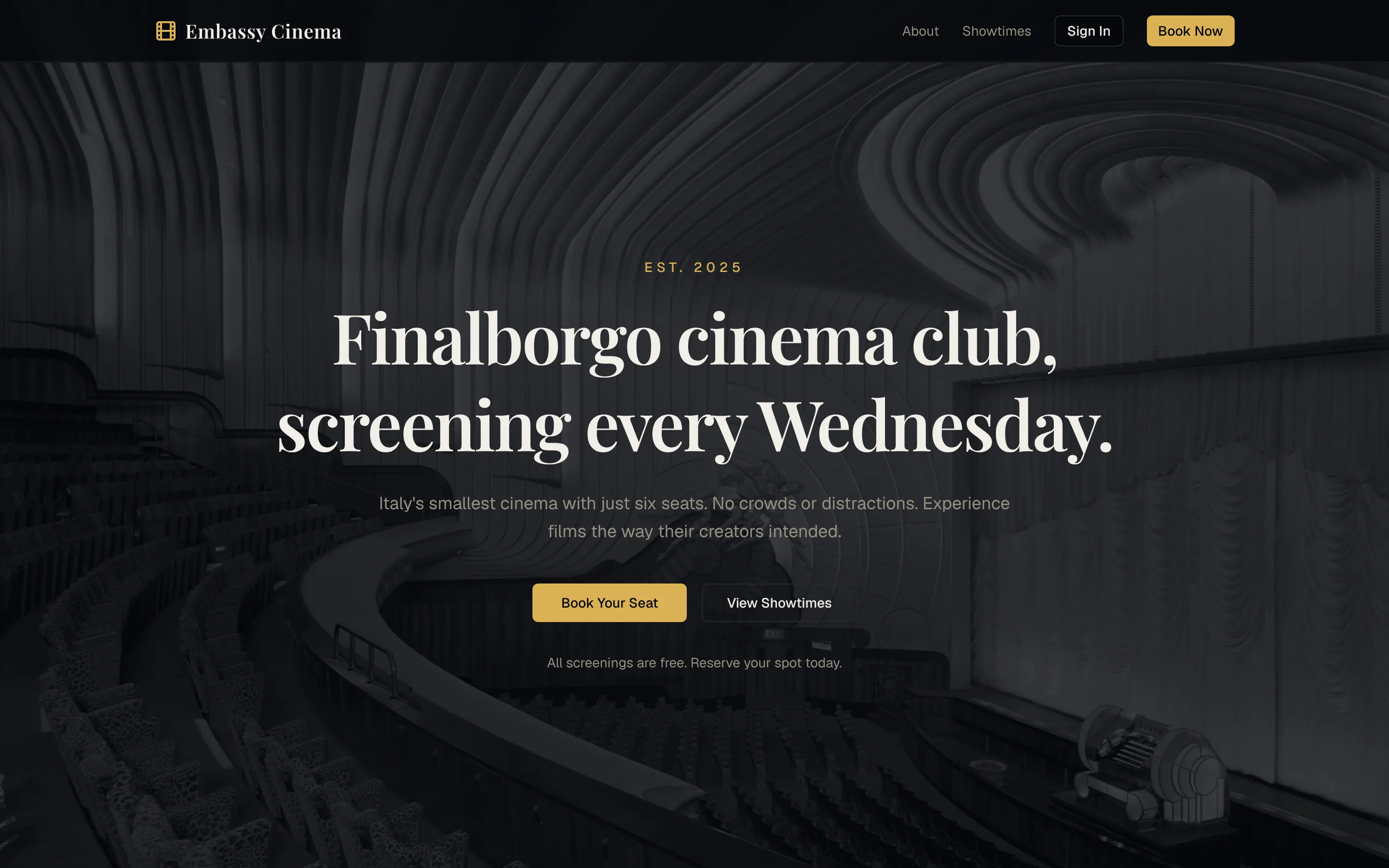 Screenshot of the Embassy Cinema website