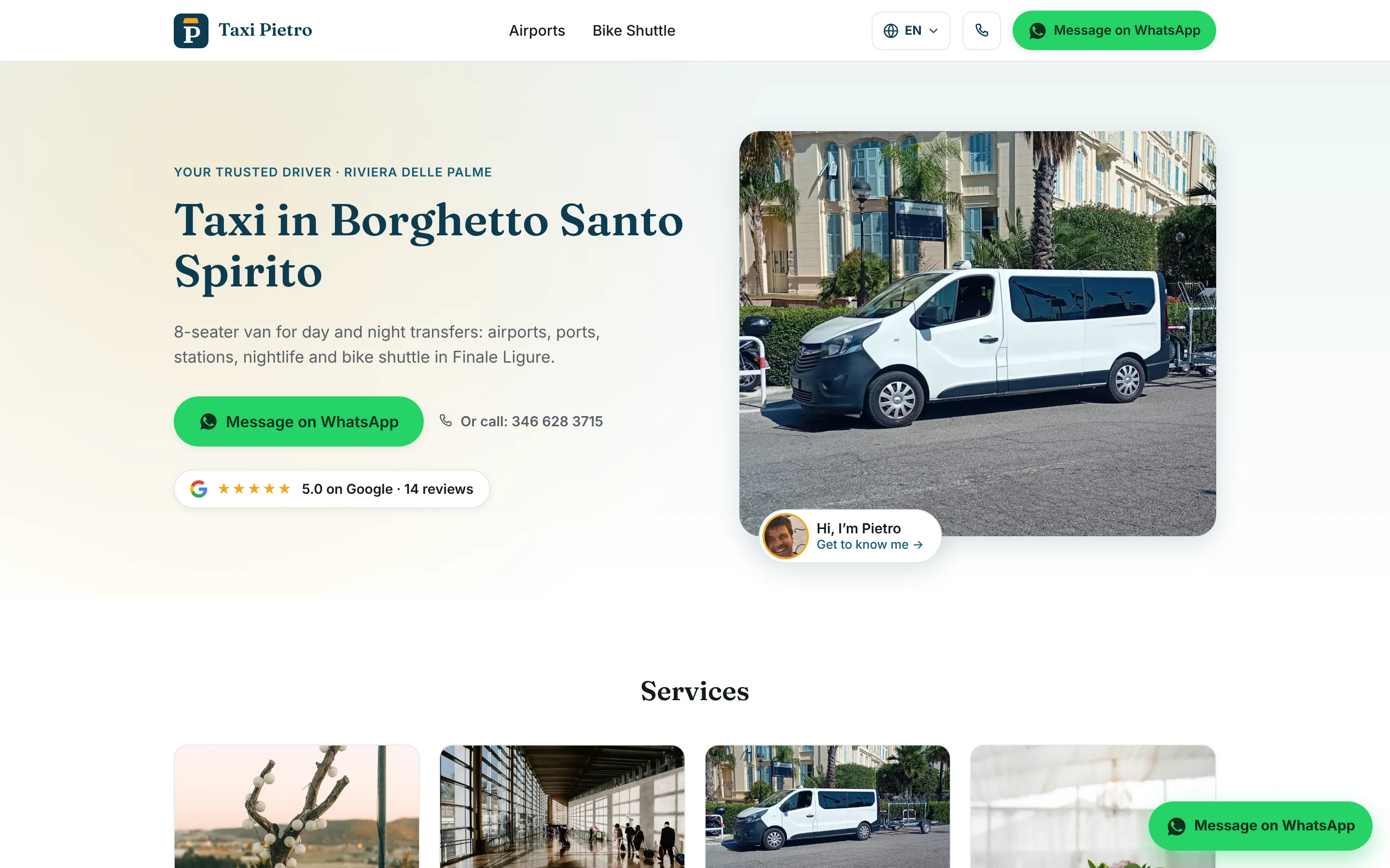 Screenshot of the Taxi Pietro website